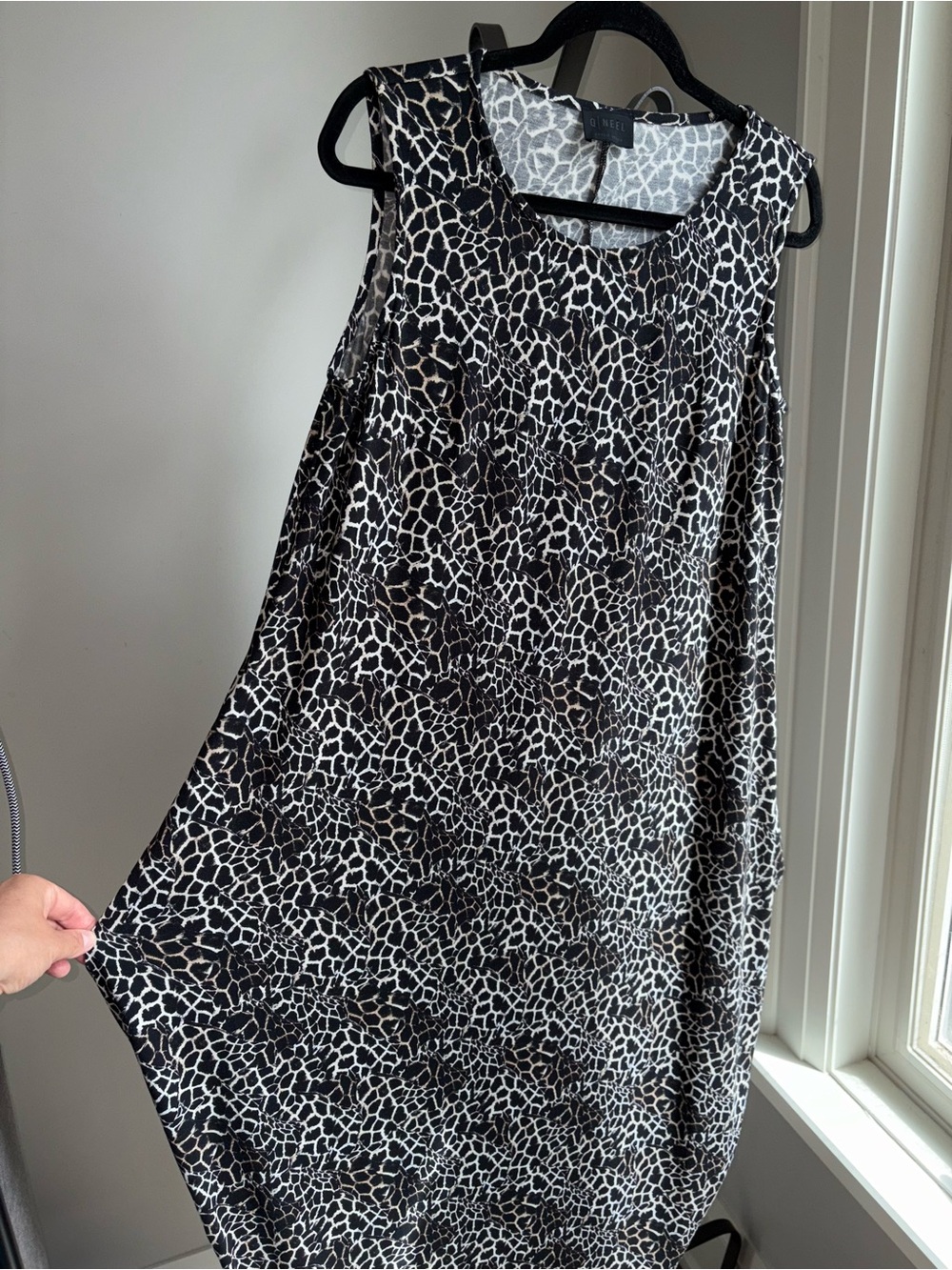 Q|NEEL Animal Print Sleeveless Long Midi Dress Size 10 Lagenlook Soft Stretchy